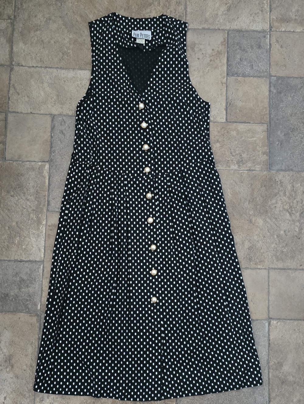 90s Vintage Peri Petites Polka Dot Sleeveless Button-Down Dress